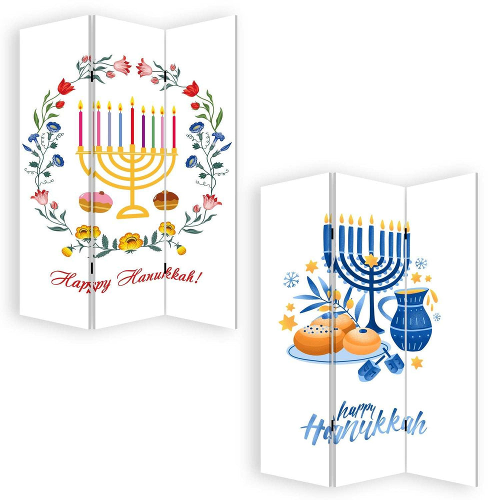 Celebratory Hanukkah Three Panel Room Divider Screen - Homeroots - Flyclothing LLC