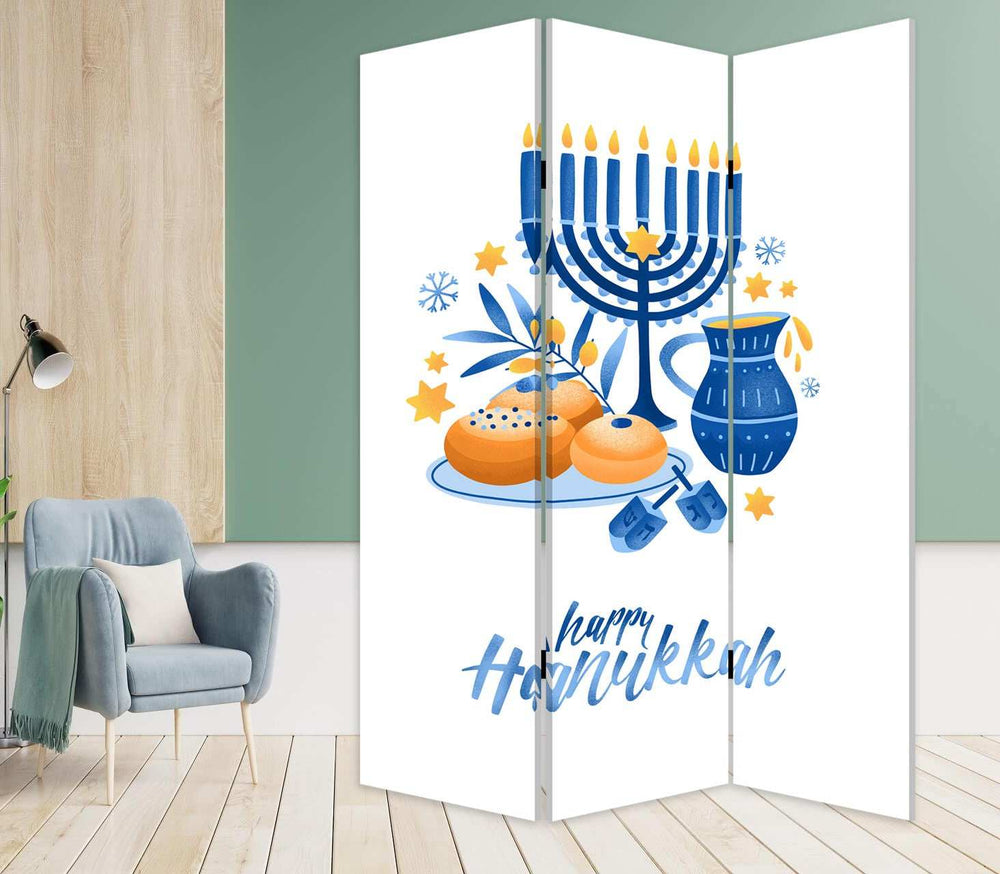 Celebratory Hanukkah Three Panel Room Divider Screen - Homeroots - Flyclothing LLC
