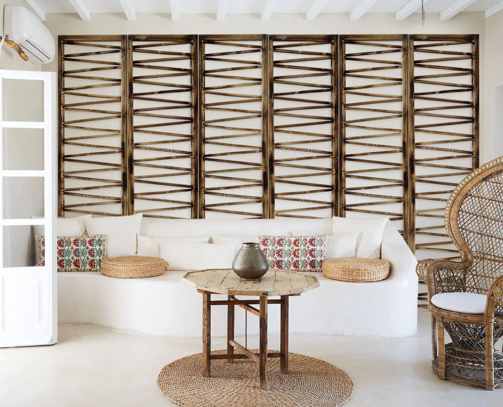 Rustic Geo Design Wood Three Panel Room Divider Screen - Homeroots - Flyclothing LLC