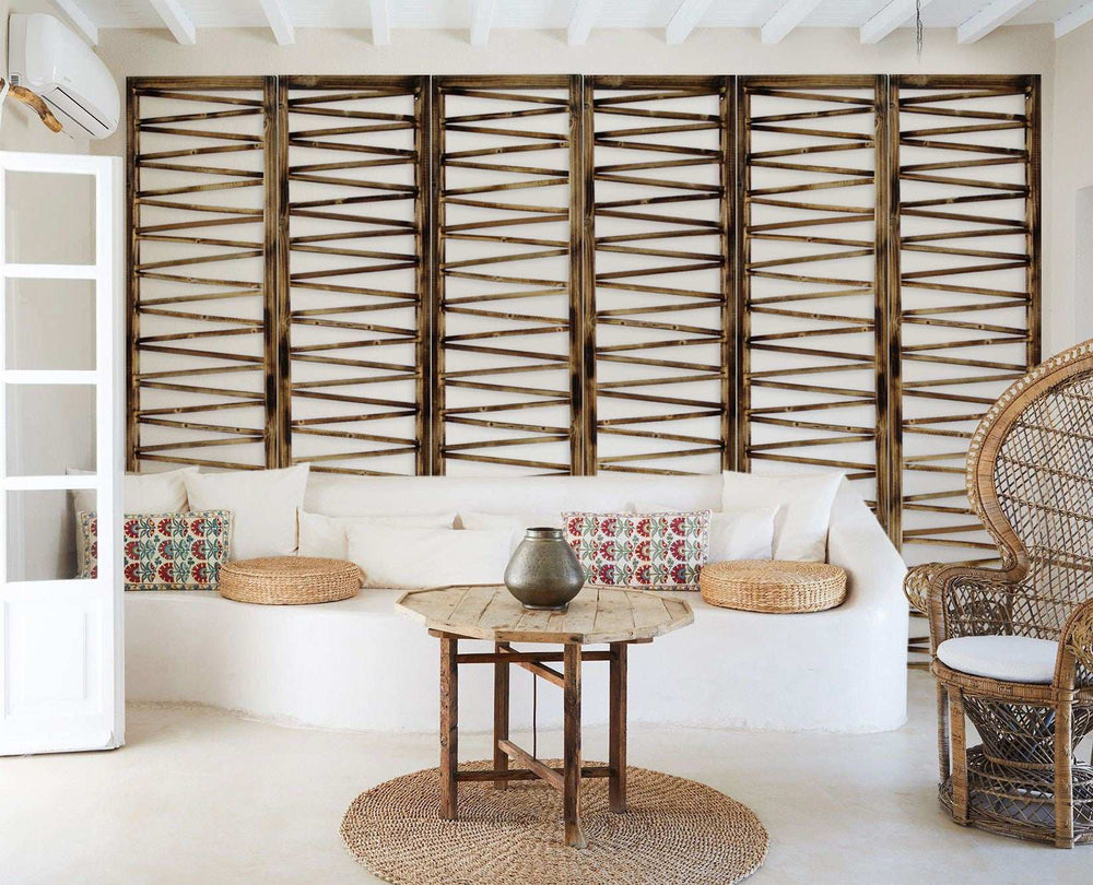 Rustic Geo Design Wood Three Panel Room Divider Screen - Homeroots - Flyclothing LLC