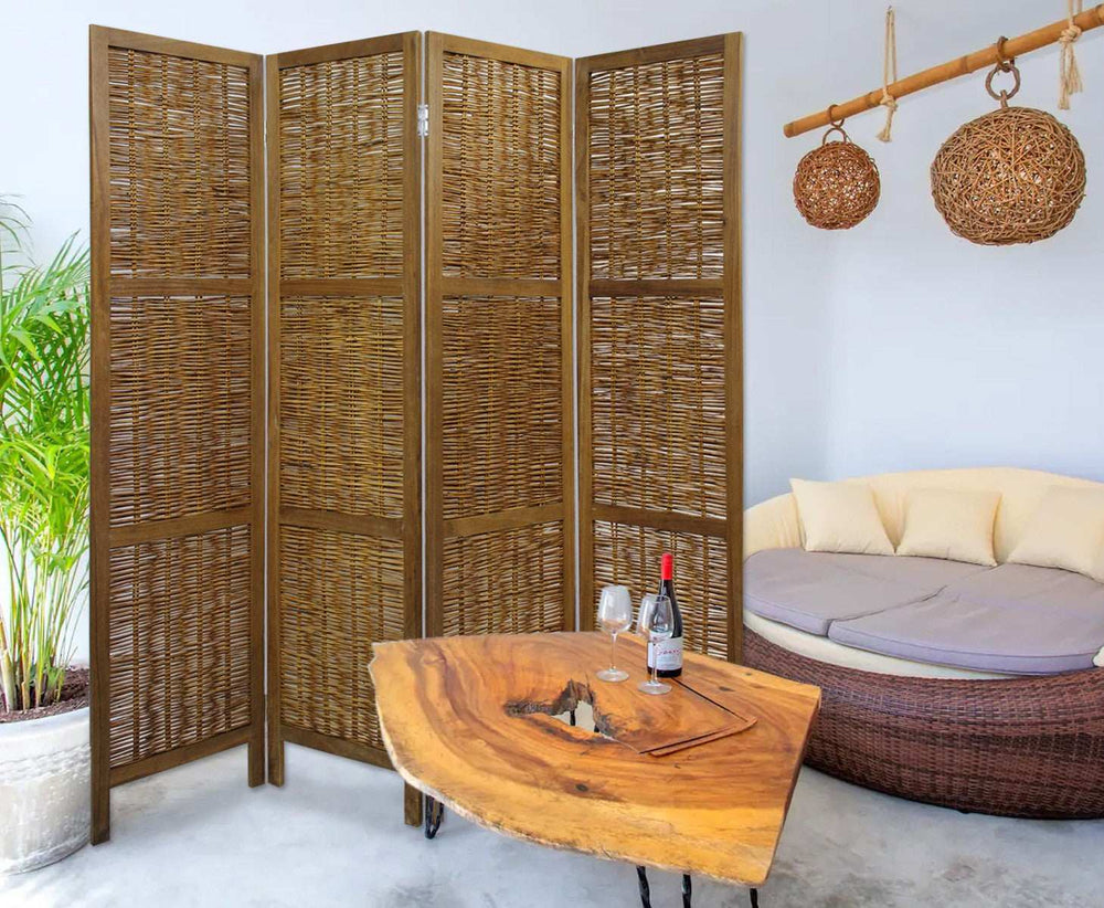 Brown Willow Four Panel Room Divider Screen - Homeroots - Flyclothing LLC