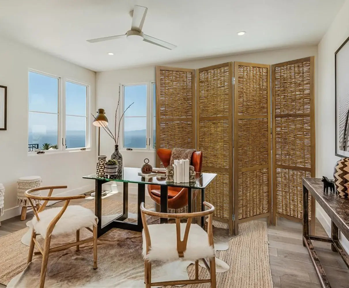 Brown Willow Four Panel Room Divider Screen - Homeroots - Flyclothing LLC