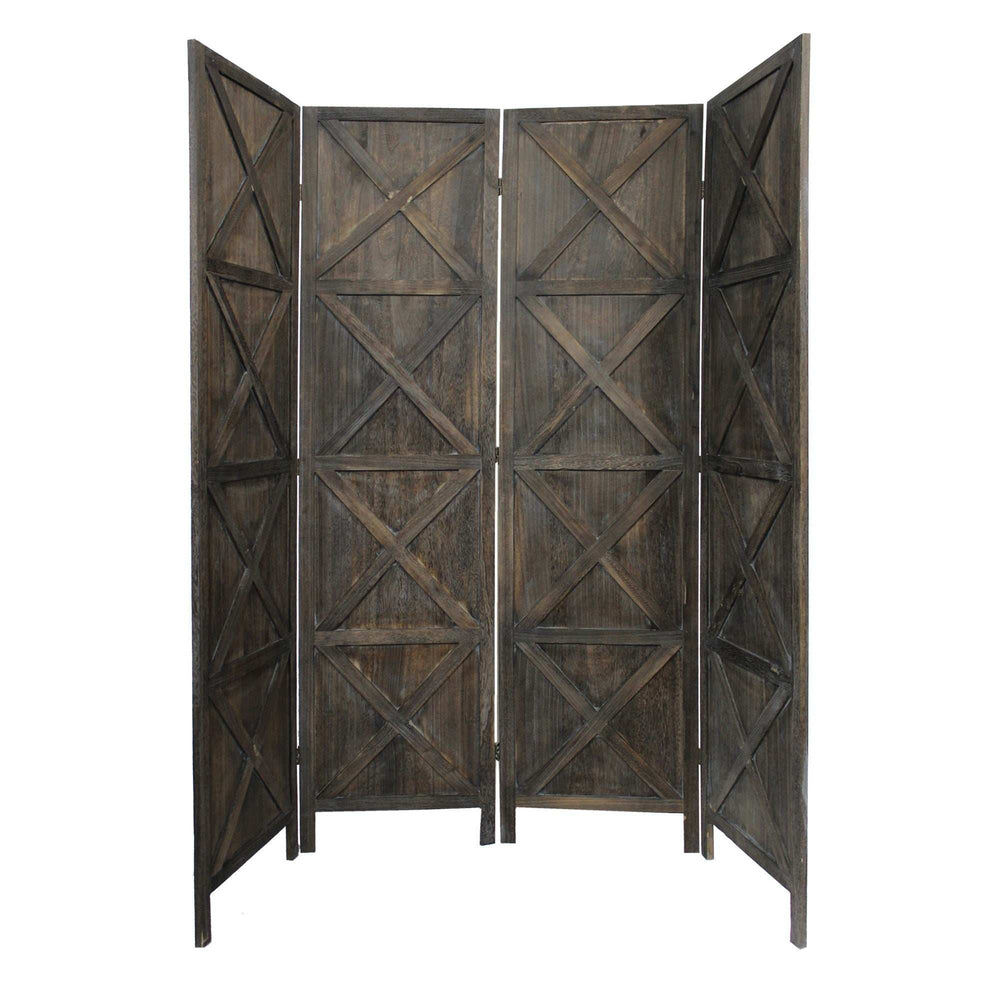 Modern Farmhouse Rustic Four Panel Room Divider Screen - Homeroots - Flyclothing LLC