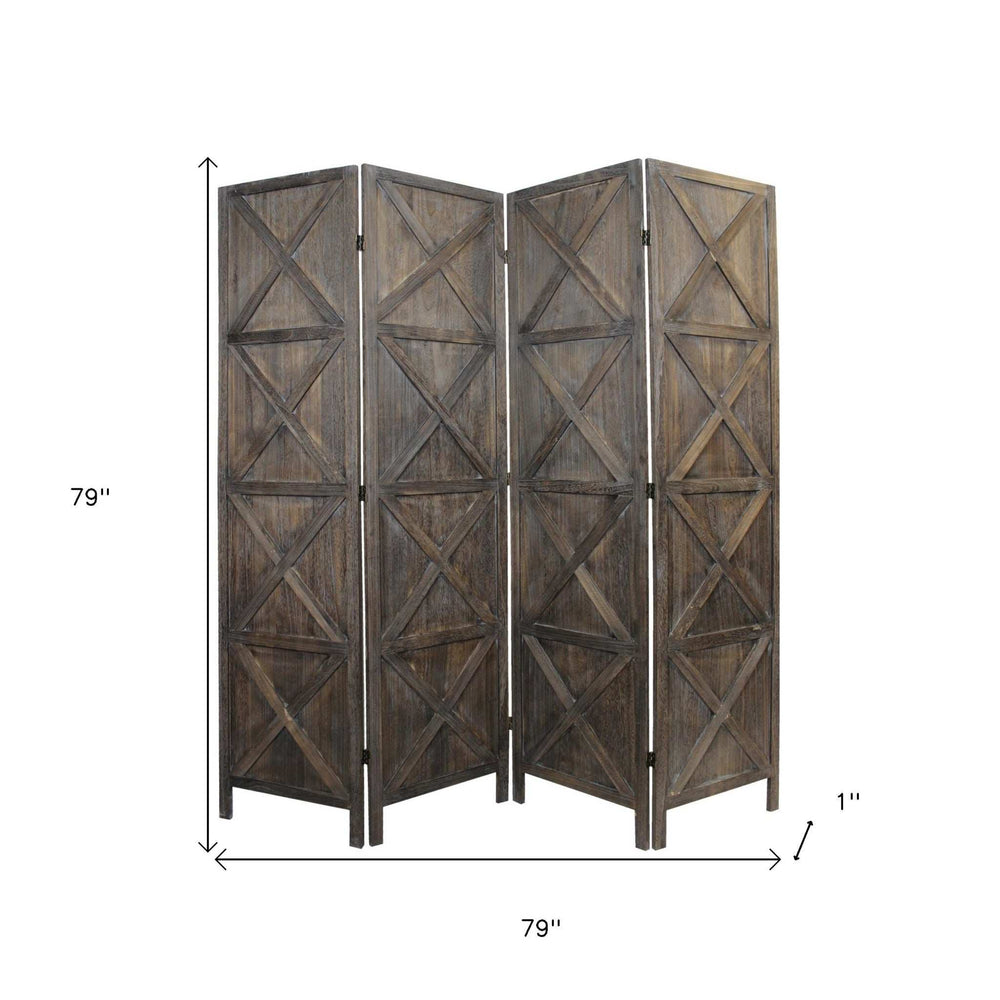 Modern Farmhouse Rustic Four Panel Room Divider Screen - Homeroots - Flyclothing LLC