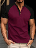 Men's Full Size Waffle-Knit Round Neck Contrast Polo Plus Size - Trendsi