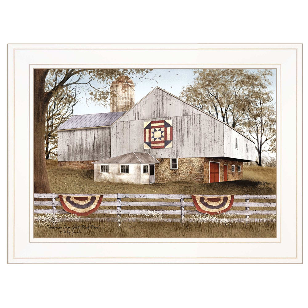 American Star Quilt Block Barn 1 White Framed Print Wall Art - Homeroots - Flyclothing LLC