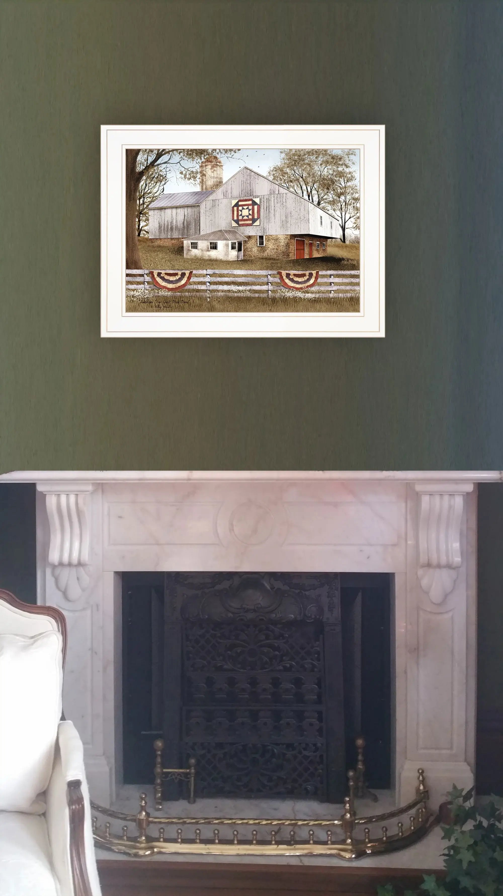 American Star Quilt Block Barn 1 White Framed Print Wall Art - Homeroots - Flyclothing LLC