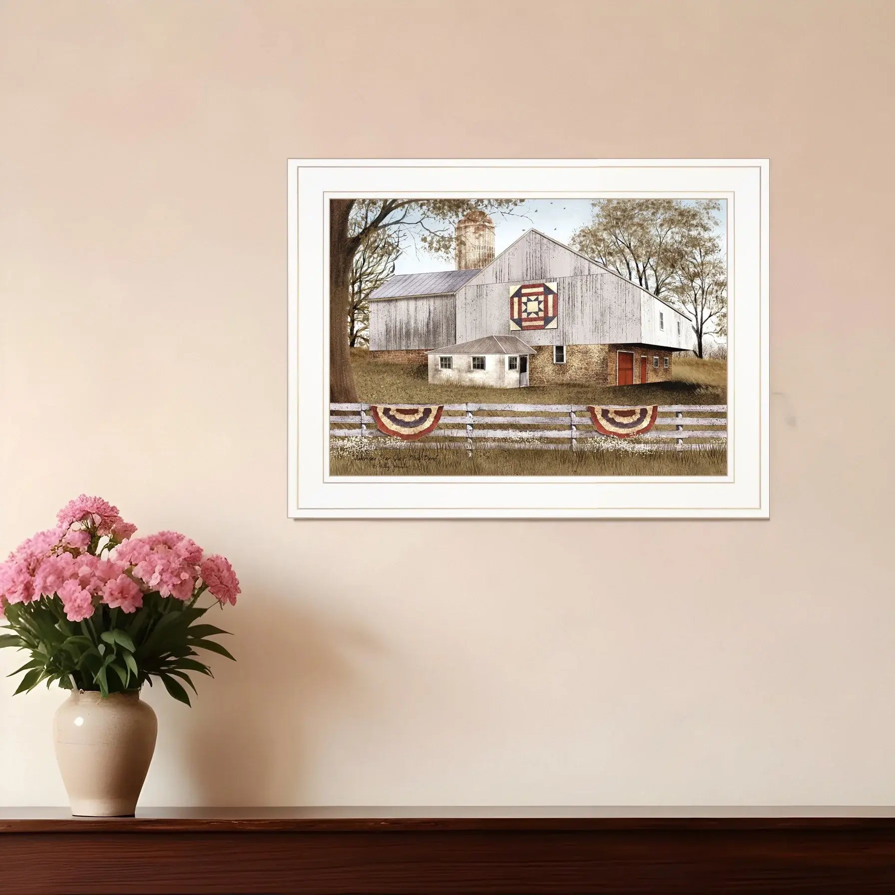 American Star Quilt Block Barn 1 White Framed Print Wall Art - Homeroots - Flyclothing LLC