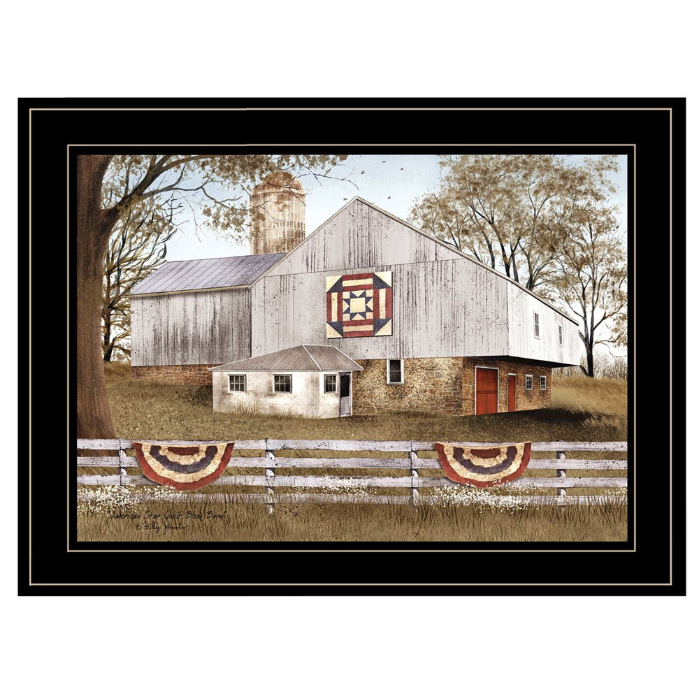 American Star Quilt Block Barn 2 Black Framed Print Wall Art - Homeroots - Flyclothing LLC