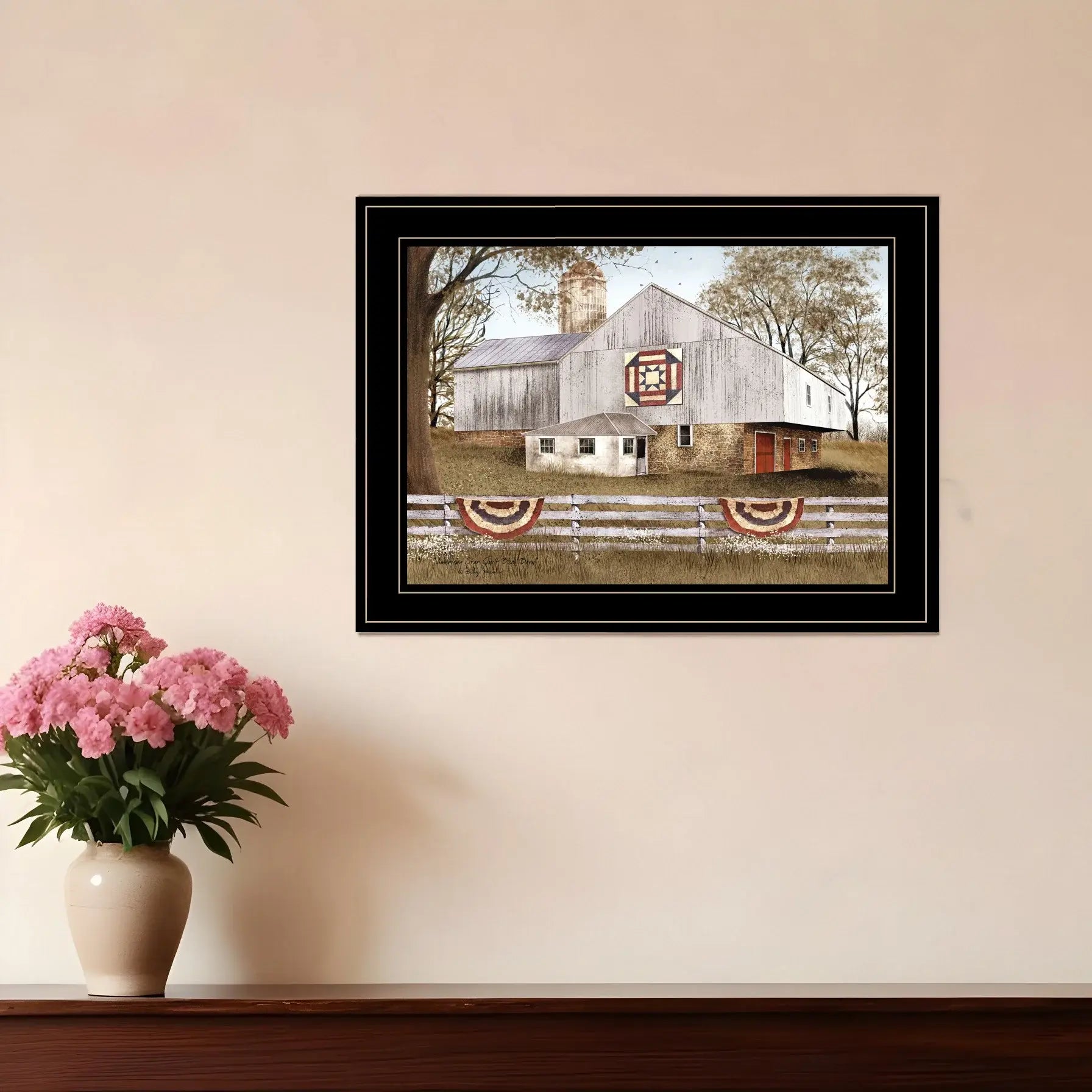American Star Quilt Block Barn 2 Black Framed Print Wall Art - Homeroots - Flyclothing LLC