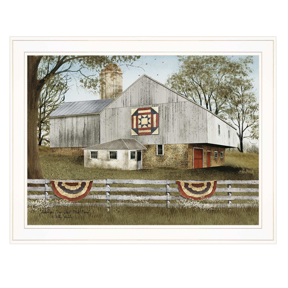 American Star Quilt Block Barn 3 White Framed Print Wall Art - Homeroots - Flyclothing LLC