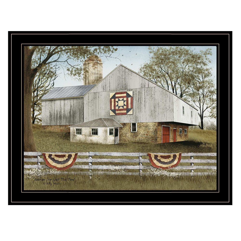 American Star Quilt Block Barn 4 Black Framed Print Wall Art - Homeroots - Flyclothing LLC