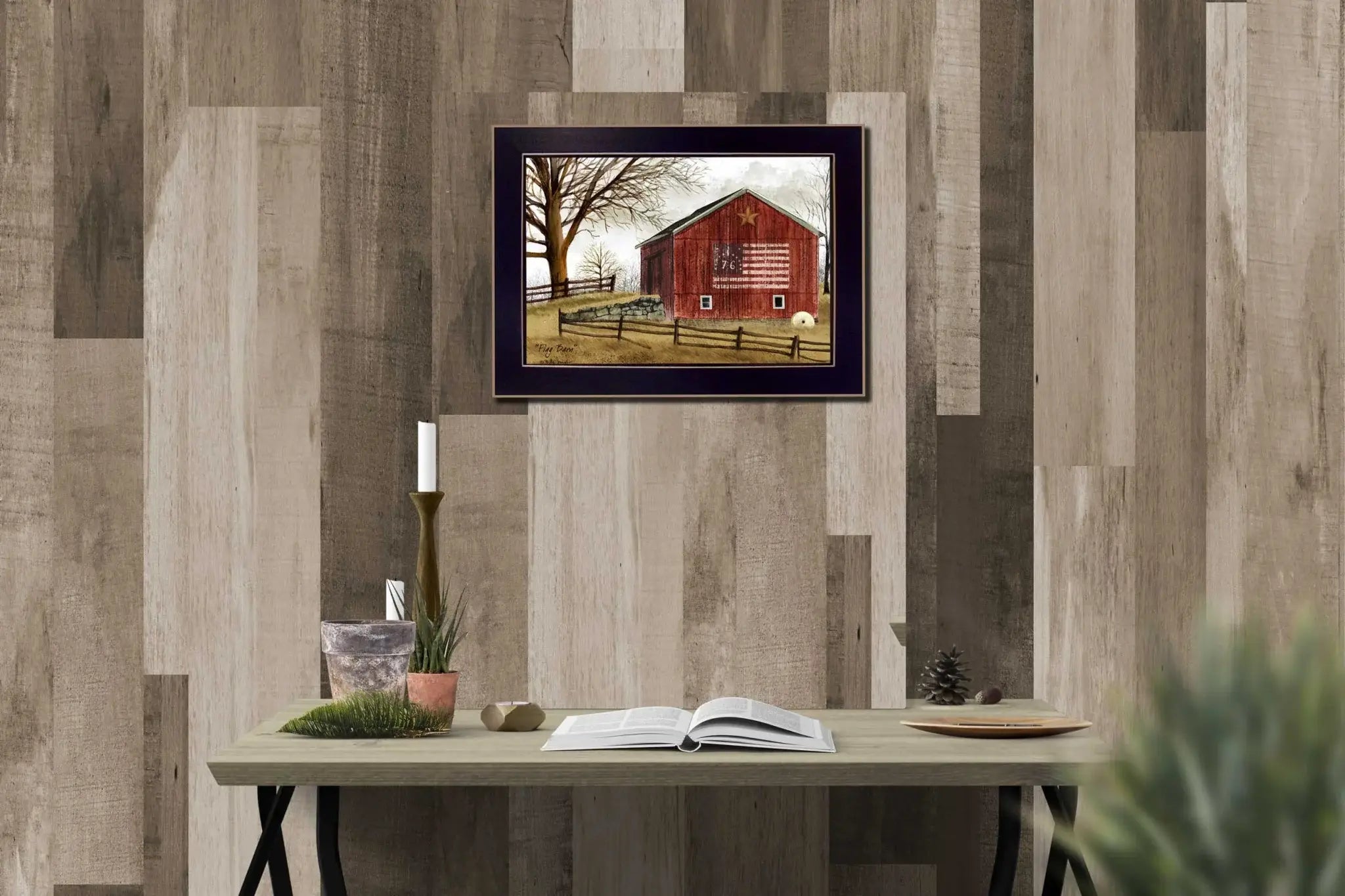 Flag Barn Black Picture Frame Print Wall Art - Homeroots - Flyclothing LLC