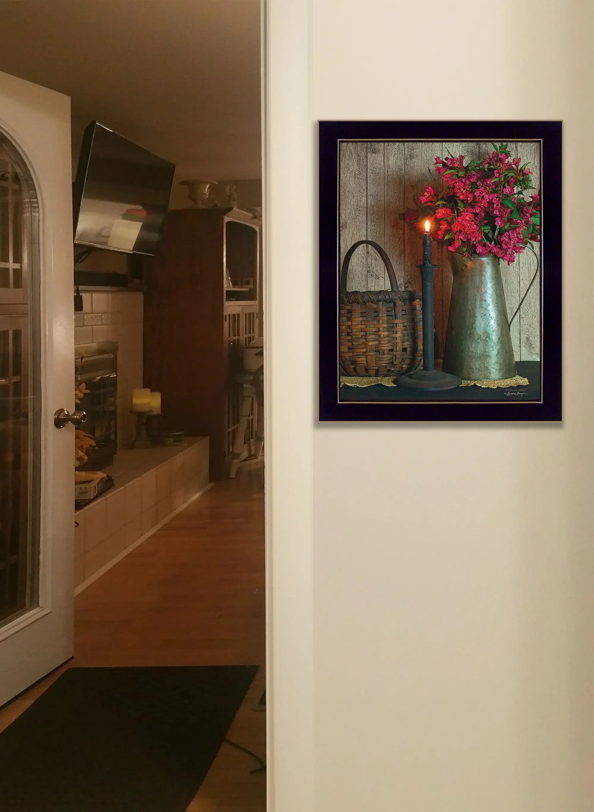Basket and Blossoms Black Framed Print Wall Art - Homeroots - Flyclothing LLC