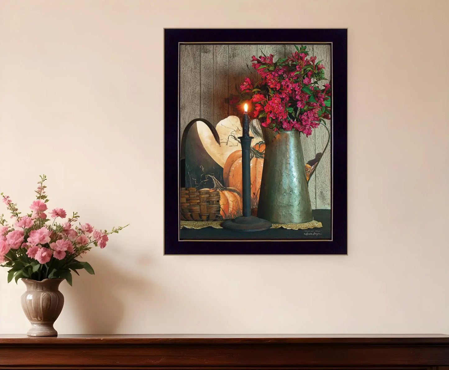 Basket and Blossoms Black Framed Print Wall Art - Homeroots - Flyclothing LLC