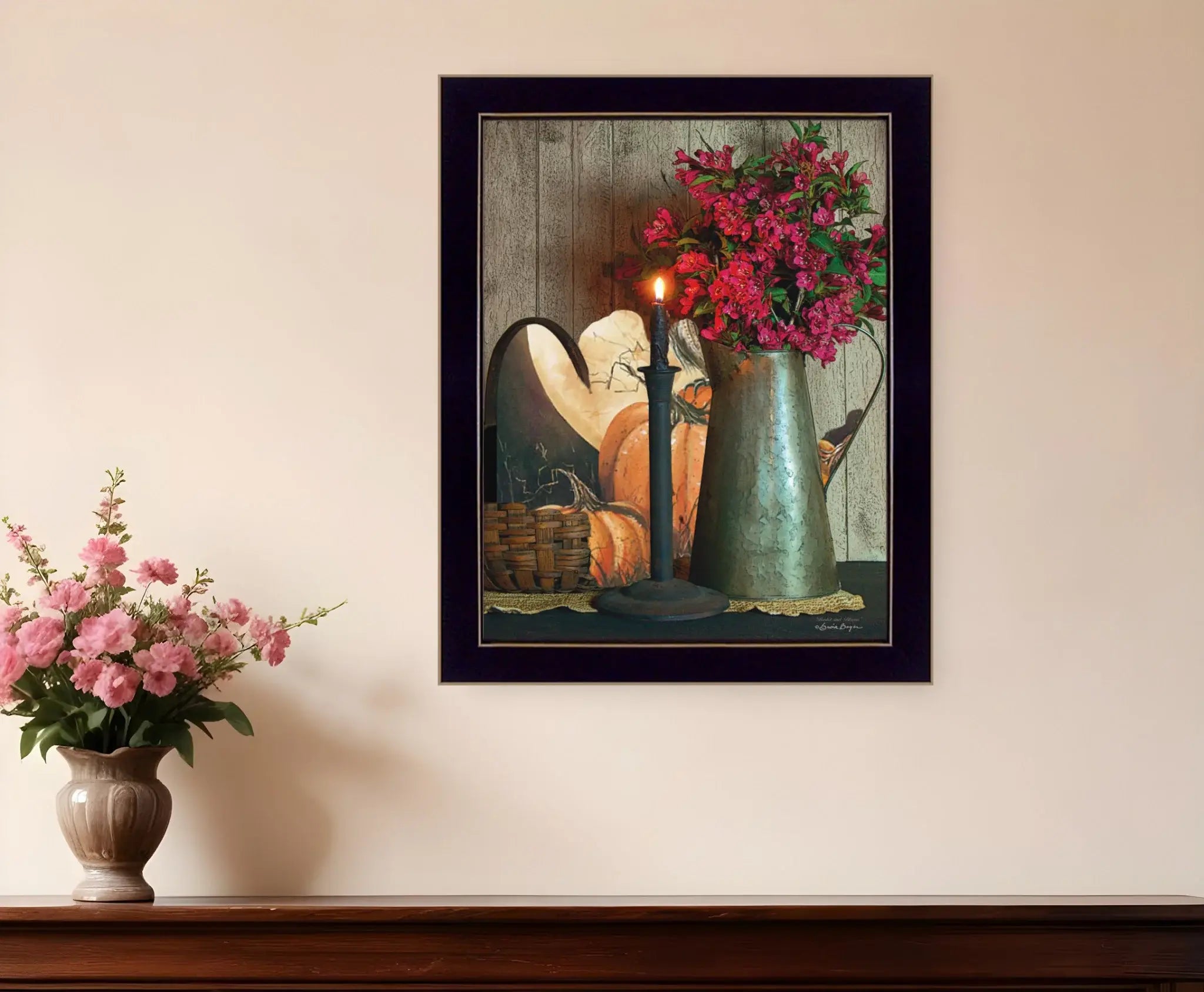 Basket and Blossoms Black Framed Print Wall Art - Homeroots - Flyclothing LLC
