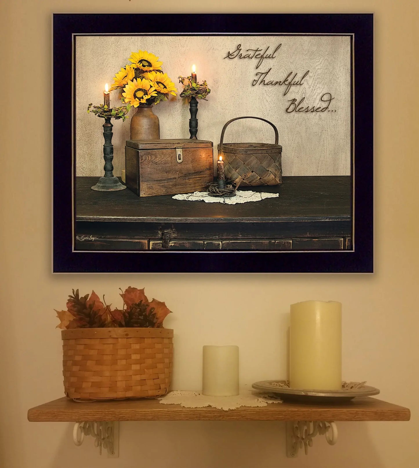 Grateful Thankful Blessed 1 Black Framed Print Wall Art - Homeroots - Flyclothing LLC