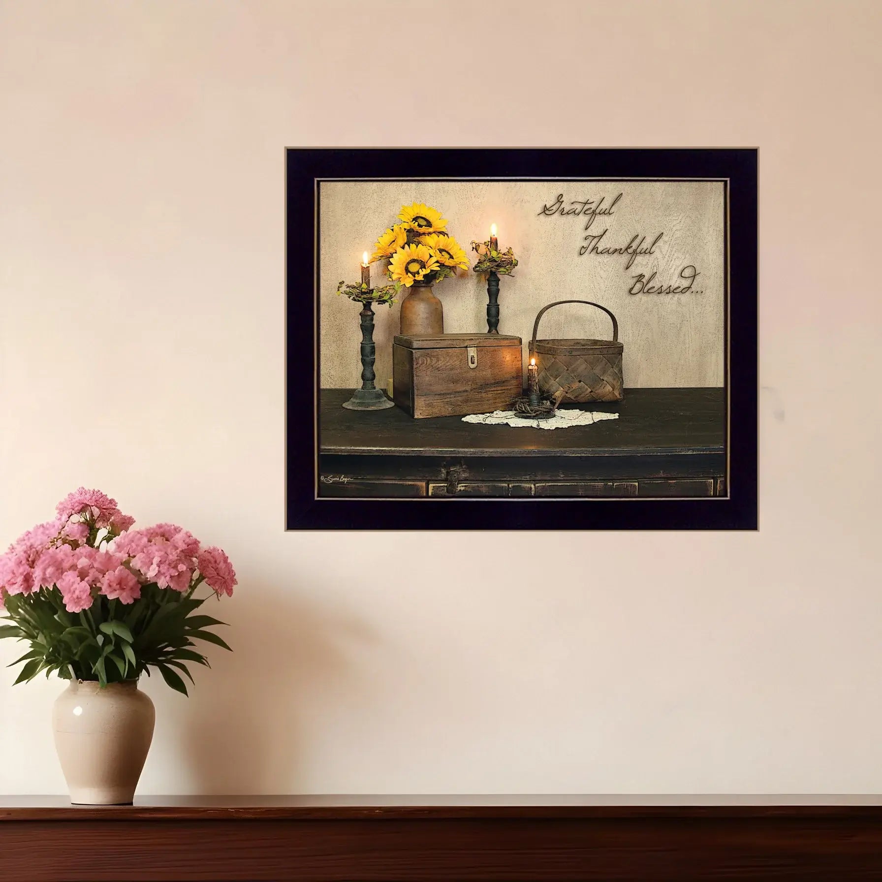 Grateful Thankful Blessed 1 Black Framed Print Wall Art - Homeroots - Flyclothing LLC