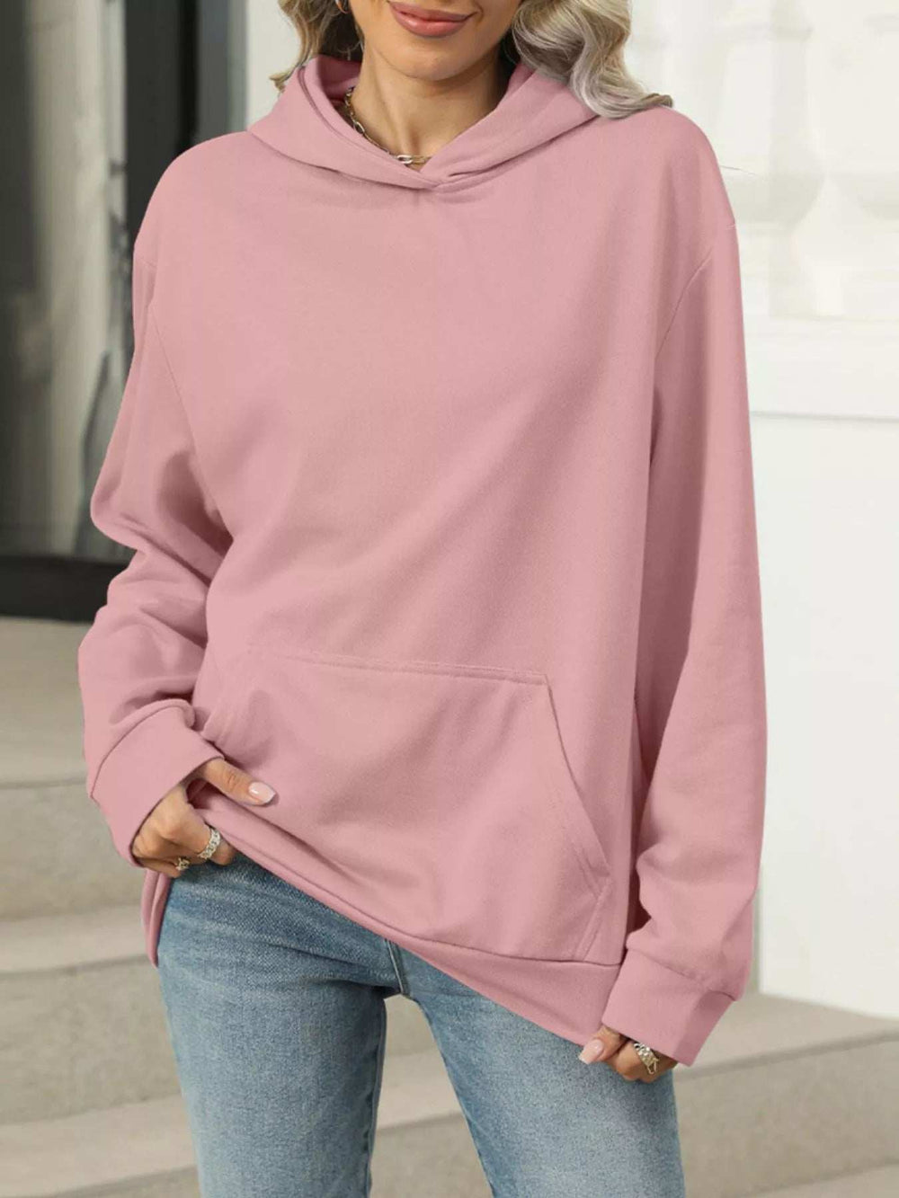 Kangaroo Pocket Long Sleeve Hoodie - Trendsi - Flyclothing LLC