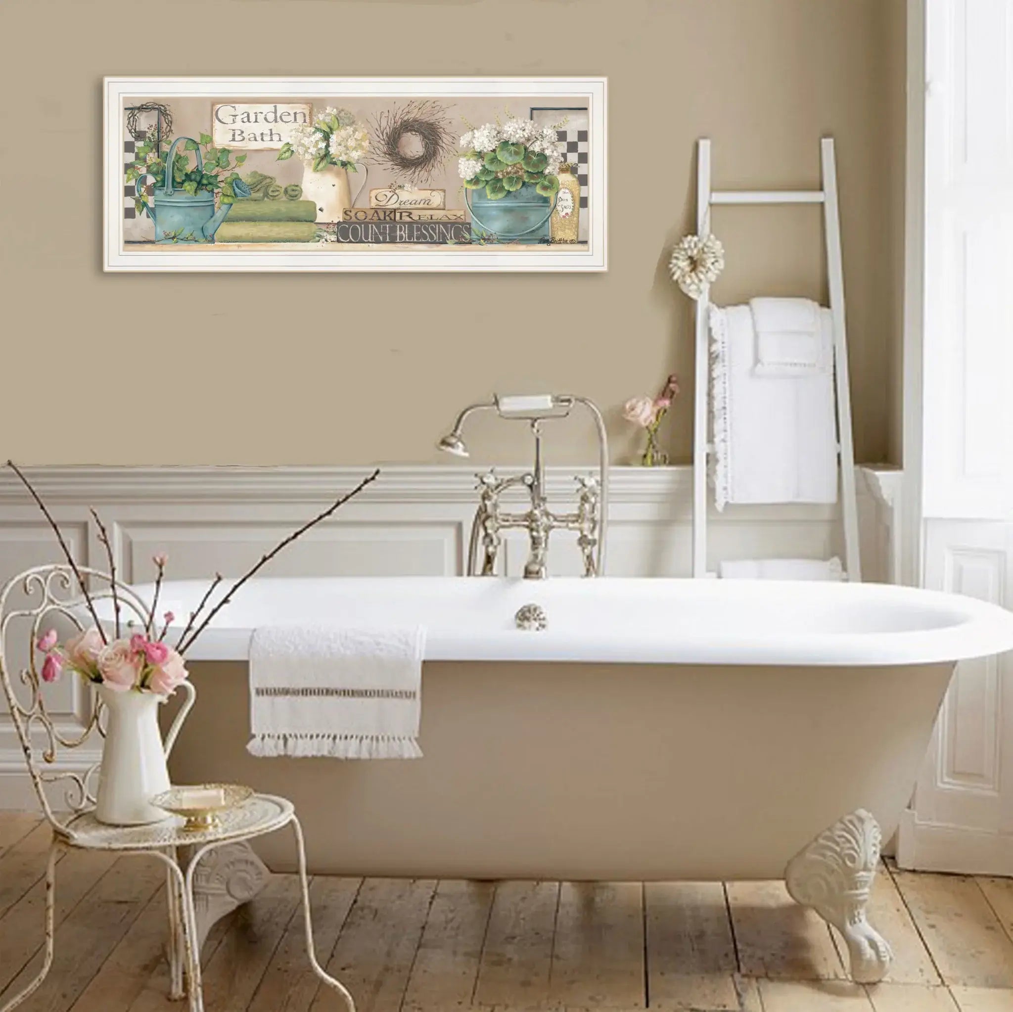 Garden Bath 1 White Framed Print Bathroom Wall Art - Homeroots - Flyclothing LLC