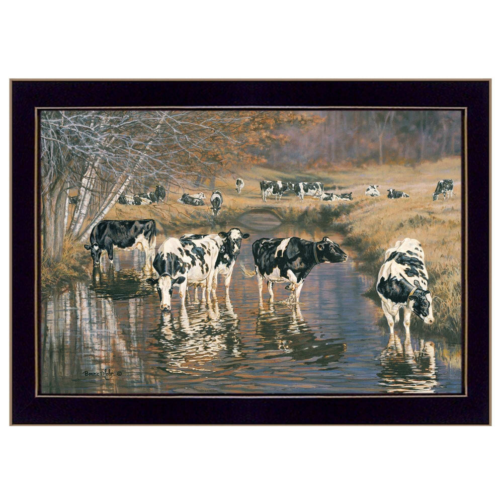 Fall Reflections Holsteins in River Black Framed Print Wall Art - Homeroots - Flyclothing LLC