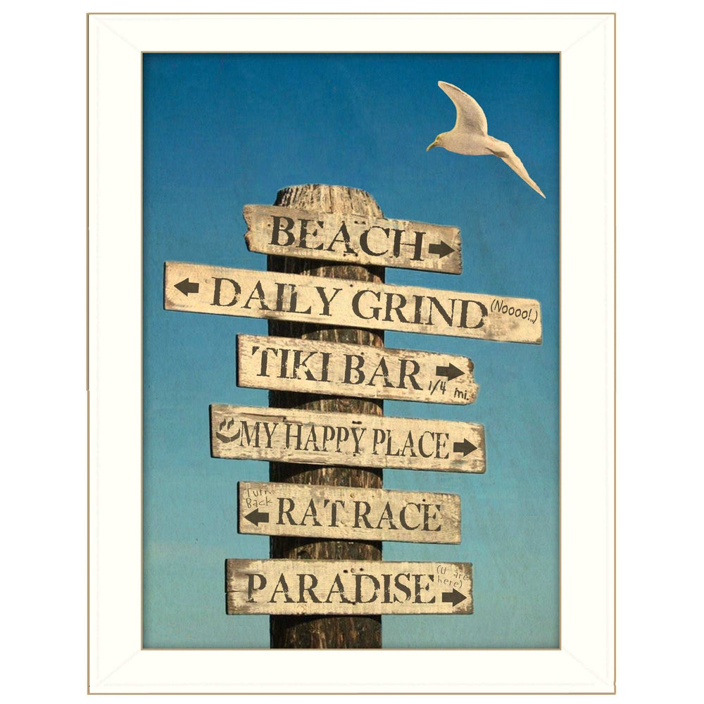 Beach Directional 3 White Framed Print Wall Art - Homeroots - Flyclothing LLC