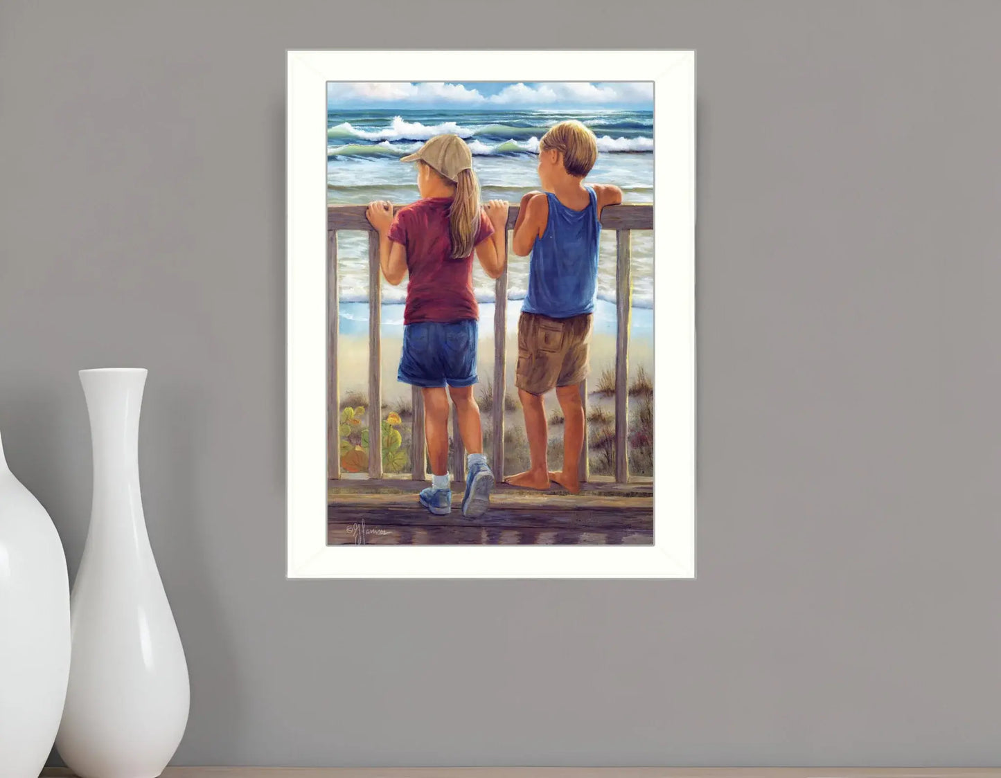 Looking Over the Rail White Framed Print Wall Art - Homeroots - Flyclothing LLC