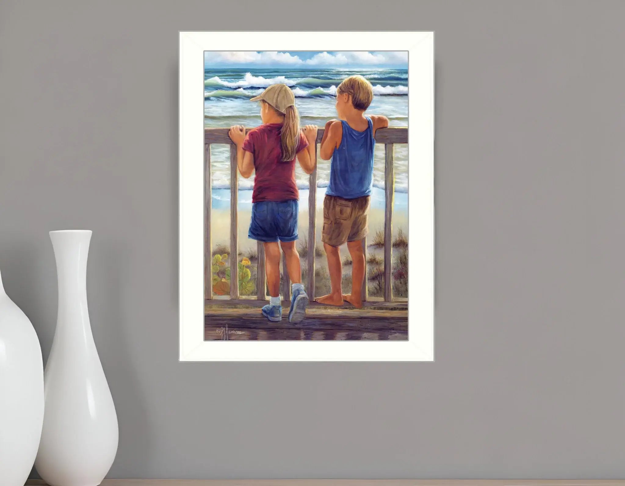 Looking Over the Rail White Framed Print Wall Art - Homeroots - Flyclothing LLC