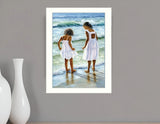 Two Girls at the Beach 1 White Framed Print Wall Art - Homeroots - Flyclothing LLC