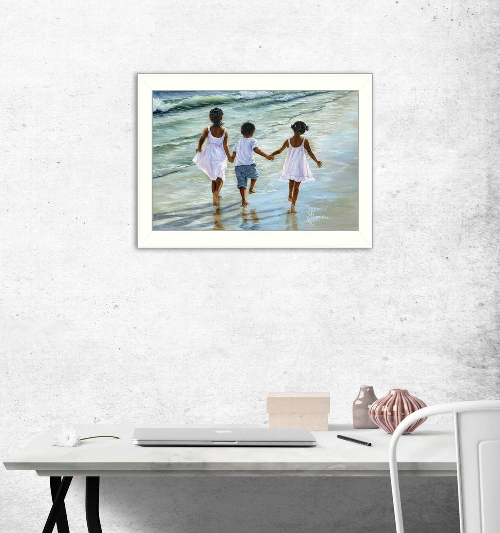 Running on the Beach 1 White Framed Print Wall Art - Homeroots - Flyclothing LLC