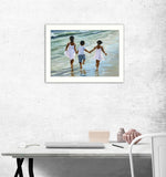 Running on the Beach 1 White Framed Print Wall Art