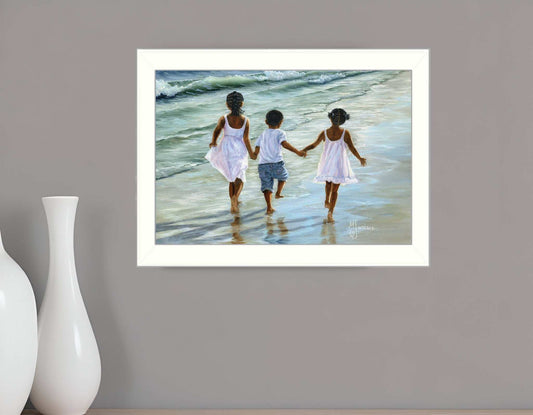 Running on the Beach 1 White Framed Print Wall Art - Homeroots - Flyclothing LLC