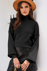 Mock Neck Dropped Shoulder Sweater - Trendsi - Flyclothing LLC