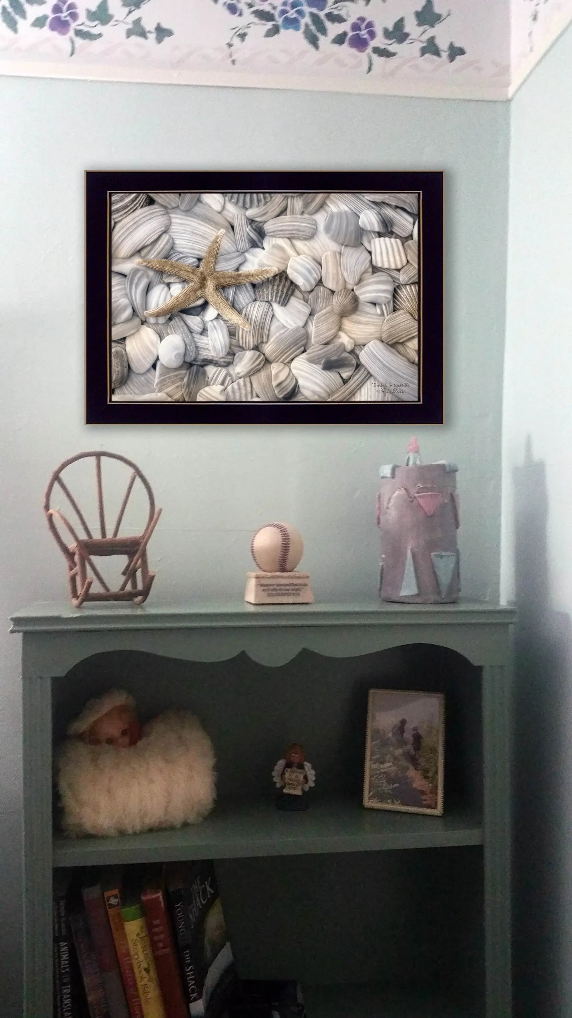 Starfish and Seashell 1 Black Framed Print Wall Art - Homeroots - Flyclothing LLC