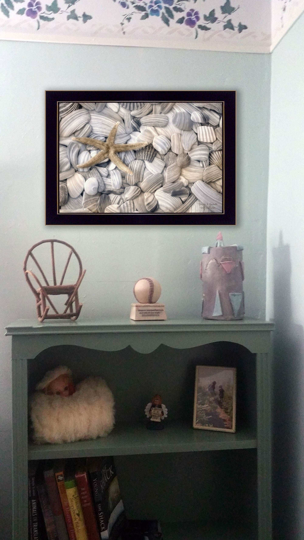 Starfish and Seashell 1 Black Framed Print Wall Art - Homeroots - Flyclothing LLC