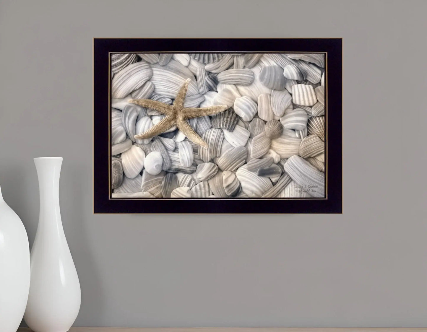 Starfish and Seashell 1 Black Framed Print Wall Art - Homeroots - Flyclothing LLC