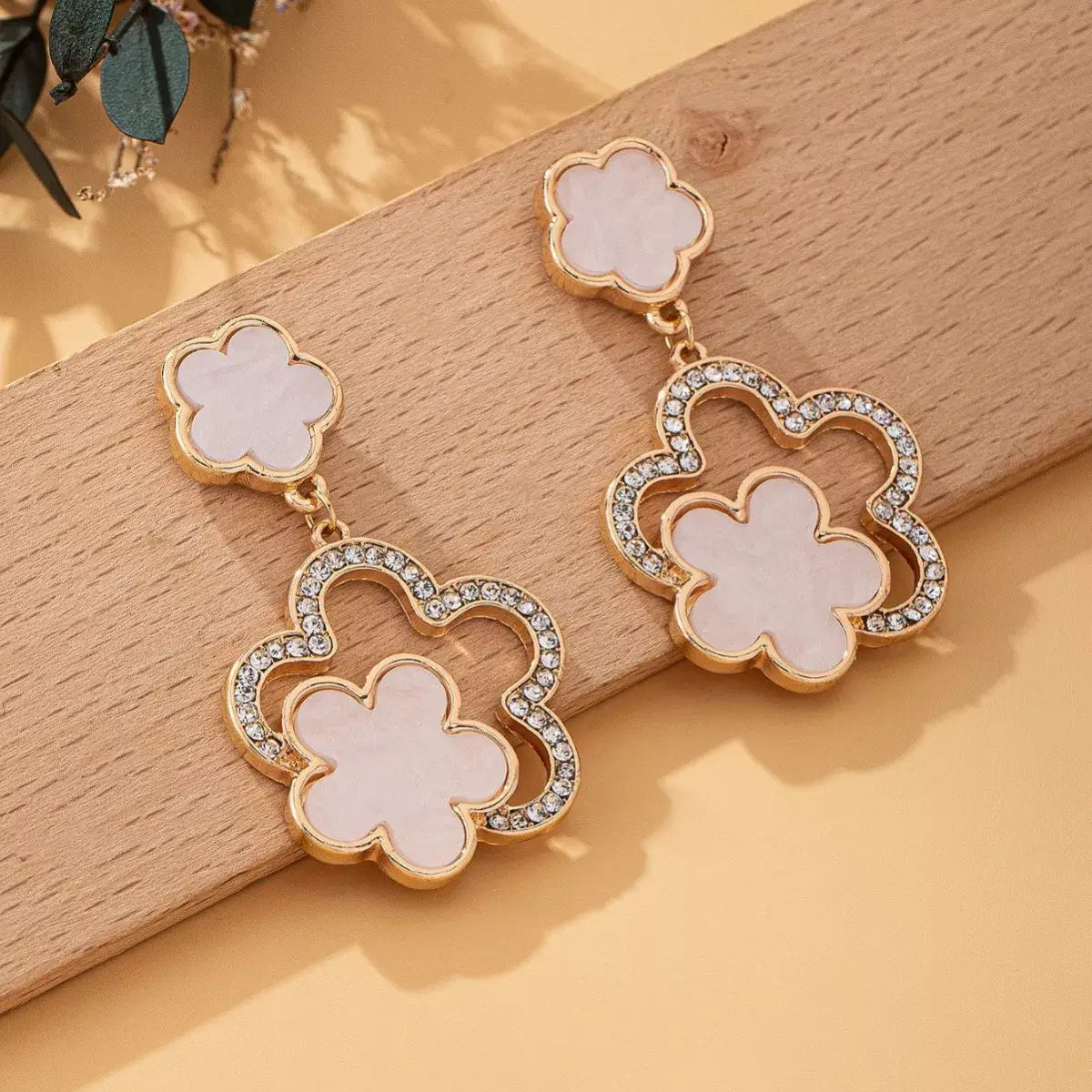 Lucky Clover Dangle Earrings with Rhinestone Accents - Trendsi - Flyclothing LLC