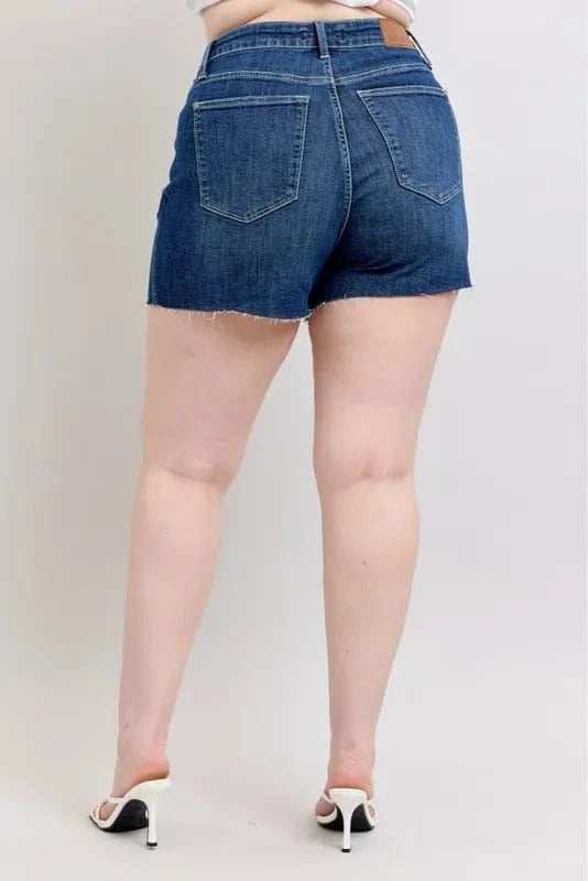 Judy Blue Full Size High Waist Criss-Cross Waistband Denim Shorts Plus Size - Trendsi - Flyclothing LLC