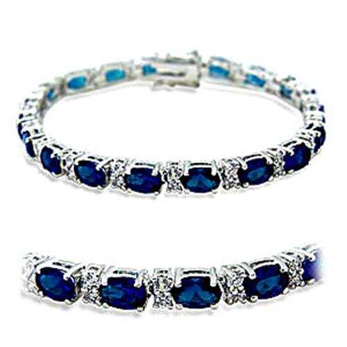 415501 - Rhodium Brass Bracelet with Synthetic Spinel in Sapphire - Alamode - Flyclothing LLC