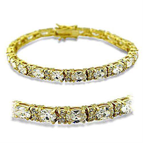 415502 - Gold Brass Bracelet with AAA Grade CZ in Clear - Alamode - Flyclothing LLC