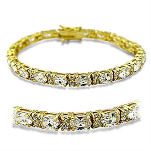 415502 - Gold Brass Bracelet with AAA Grade CZ  in Clear - Alamode
