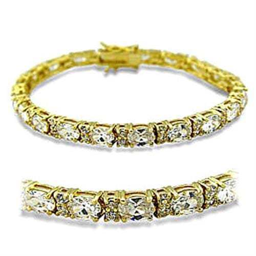 415502 - Gold Brass Bracelet with AAA Grade CZ in Clear - Alamode - Flyclothing LLC