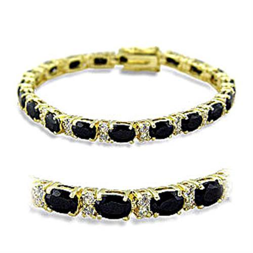 415503 - Gold Brass Bracelet with AAA Grade CZ  in Jet - Alamode