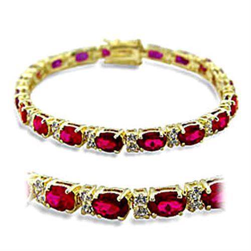 415505 - Gold Brass Bracelet with Synthetic Garnet in Ruby - Alamode - Flyclothing LLC