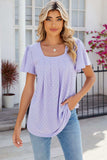 Eyelet Square Neck Flutter Sleeve Blouse - Trendsi - Flyclothing LLC