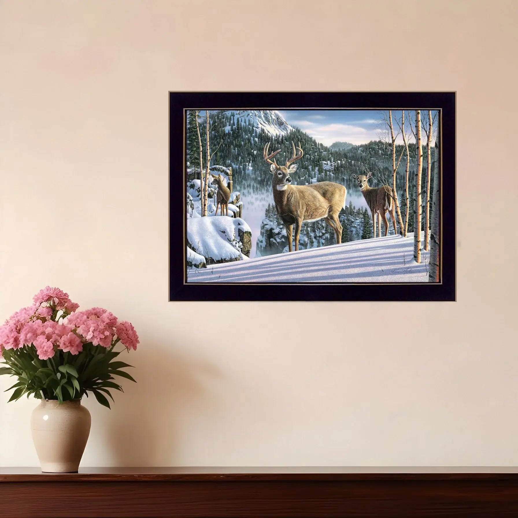 Morning View Deer 1 Black Framed Print Wall Art - Homeroots - Flyclothing LLC