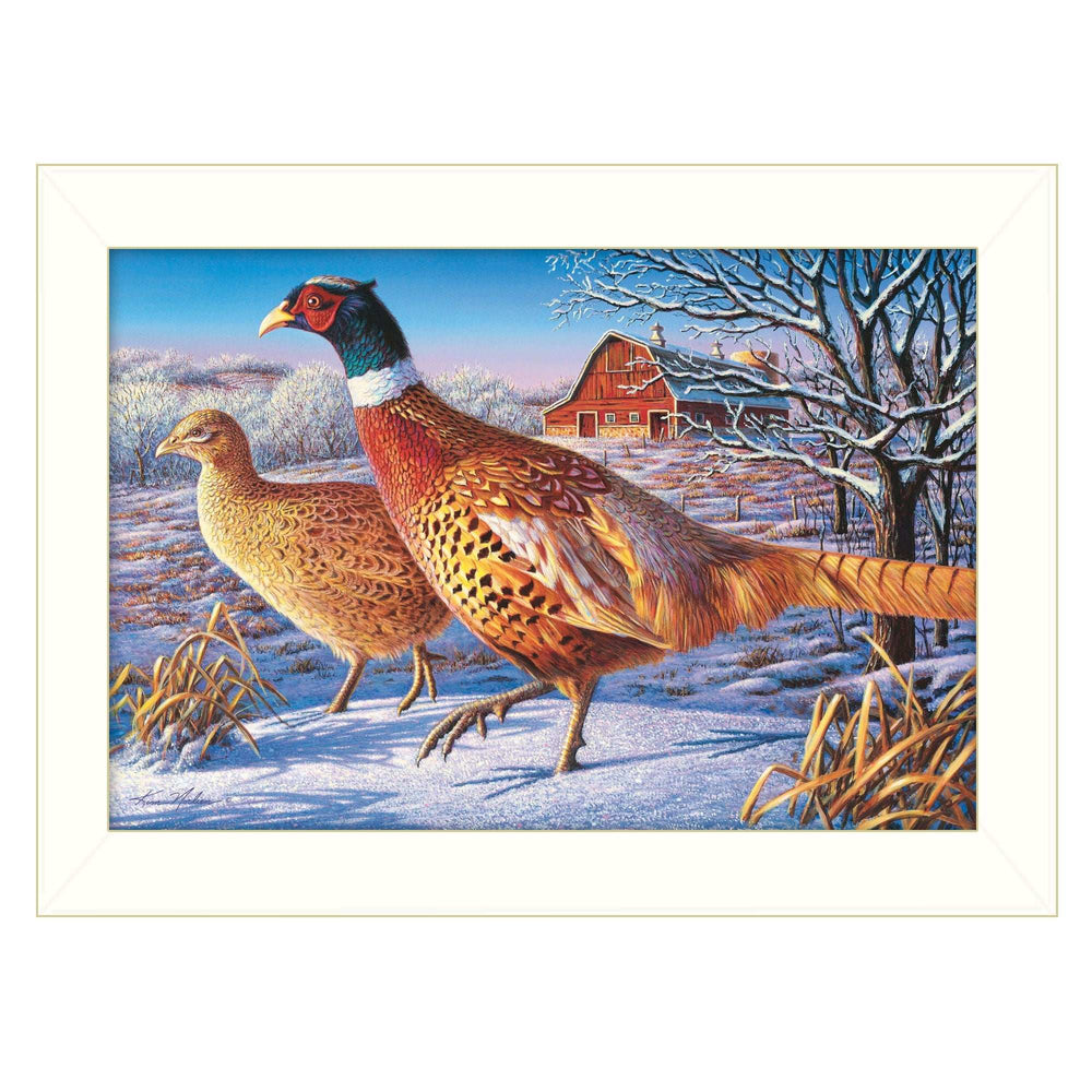 Frosty Morning Ringnecks 2 White Framed Print Wall Art - Homeroots - Flyclothing LLC