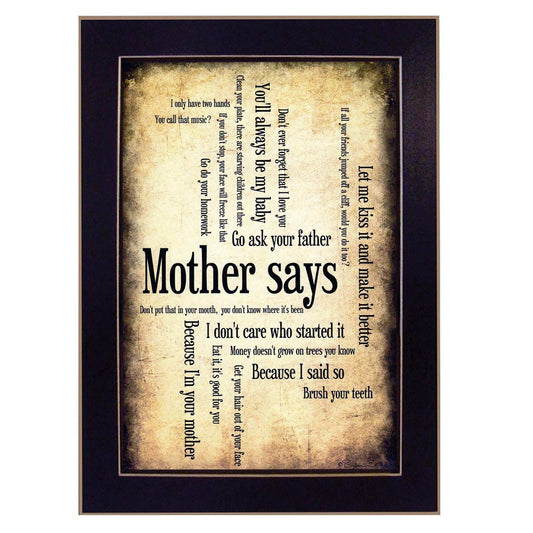 Mother Says 1 Black Framed Print Wall Art - Homeroots - Flyclothing LLC