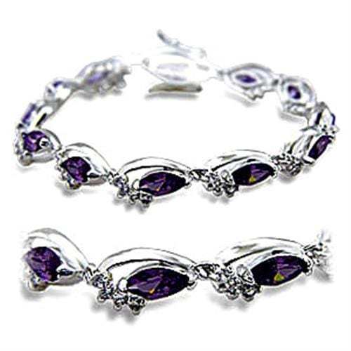 415701 - Rhodium Brass Bracelet with AAA Grade CZ in Amethyst - Alamode - Flyclothing LLC