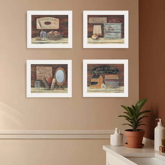 Set Of Four Country Bathroom White Framed Print Bathroom Wall Art - Homeroots - Flyclothing LLC